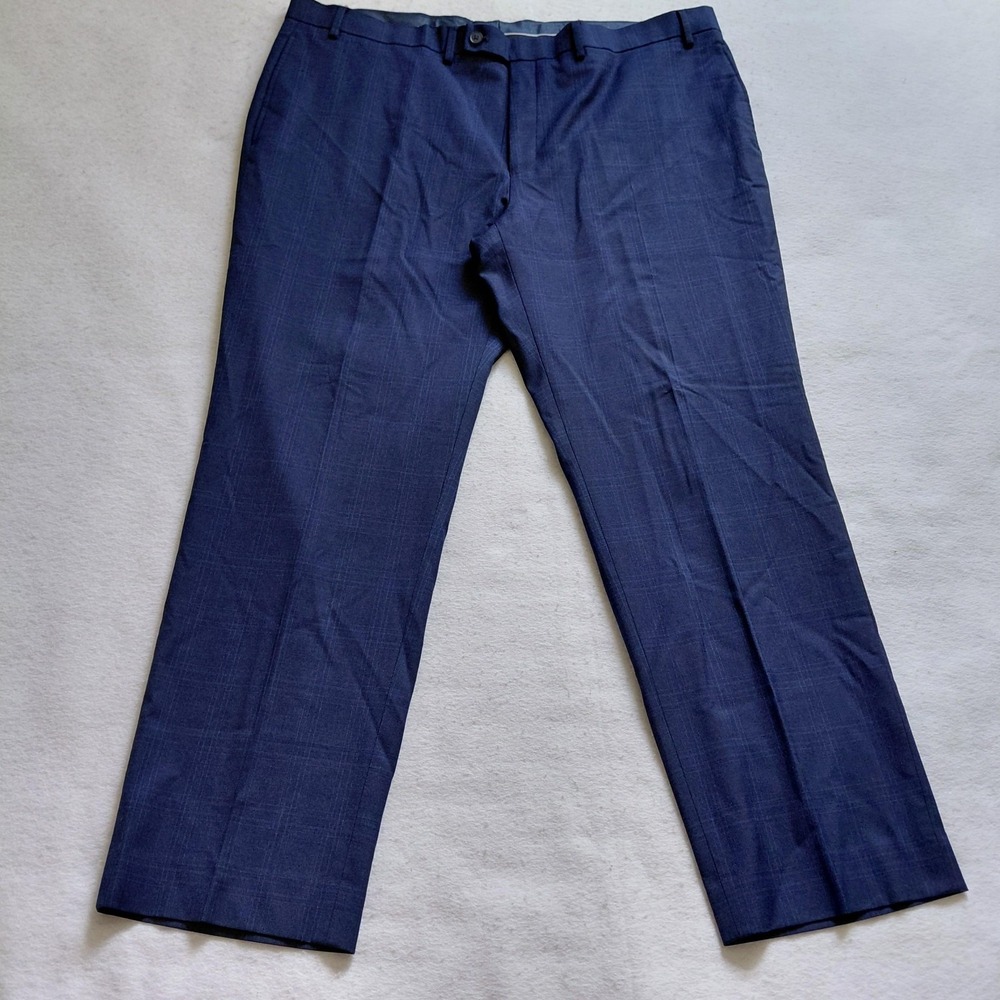 Michael Strahan Collection Navy Plaid Wool Dress Pants Men 42x30 Business Casual